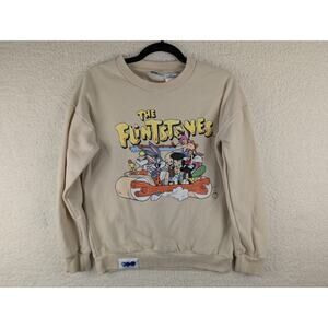 Warner Bros WB 100 The Flintstones Looney Tunes Sweatshirt Mens XS Graphic Tan